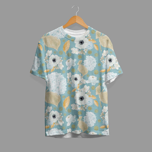 November Flowers Pattern T-Shirt #Marine