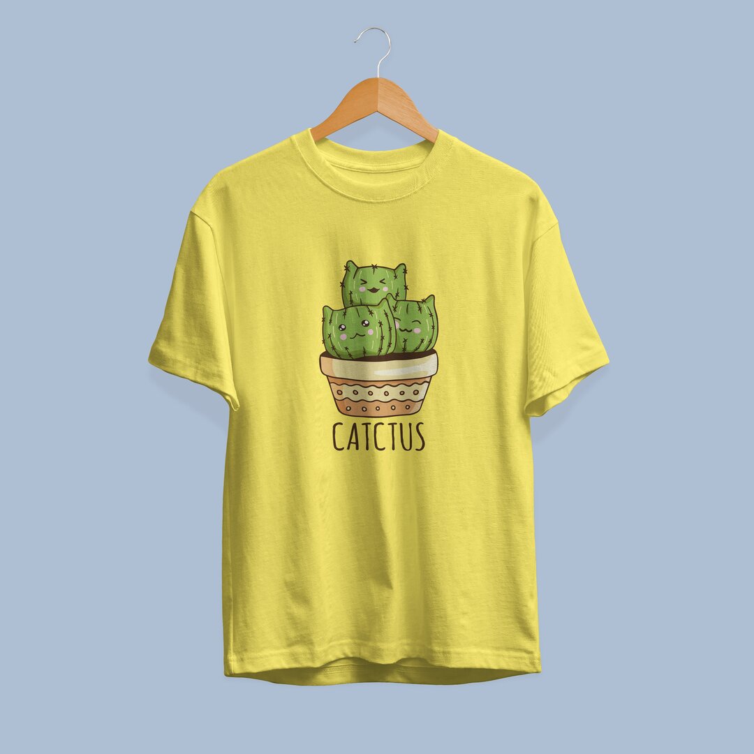 Cute CATctus Half Sleeve T-Shirt — Yellow