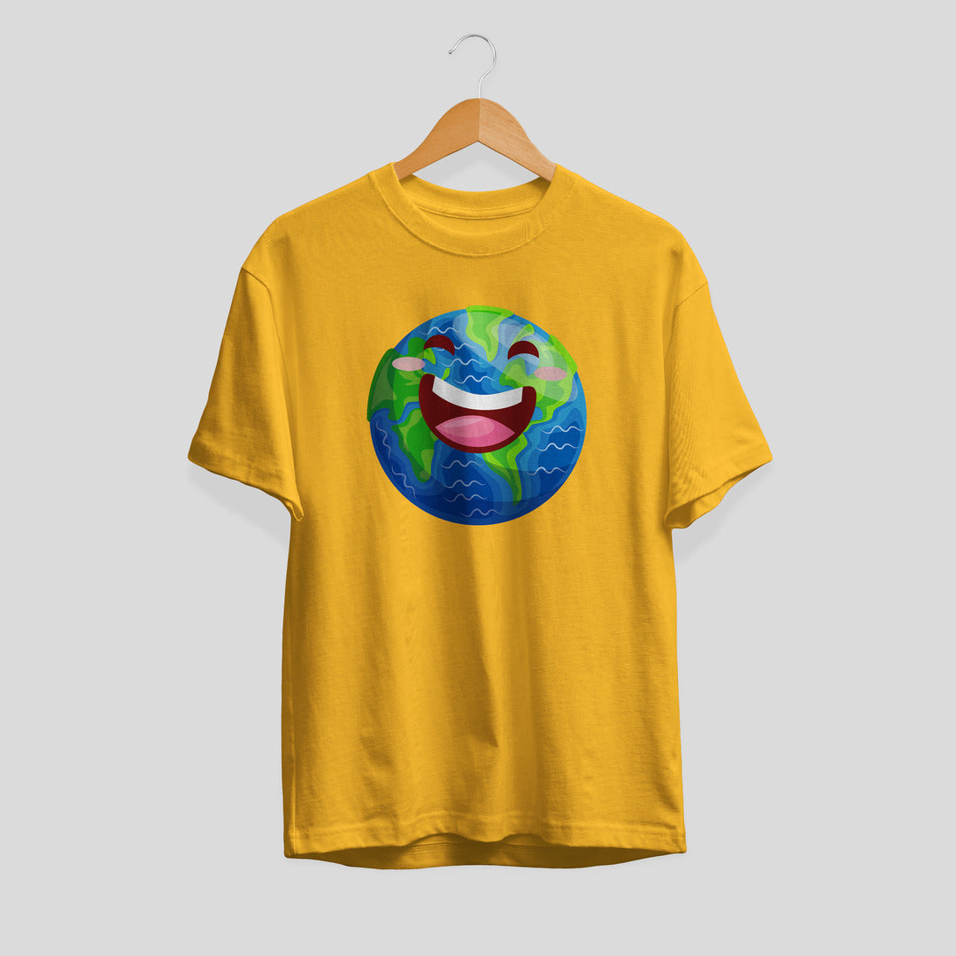 Earth Cartoon Unisex Half-Sleeve T-Shirt — Yellow