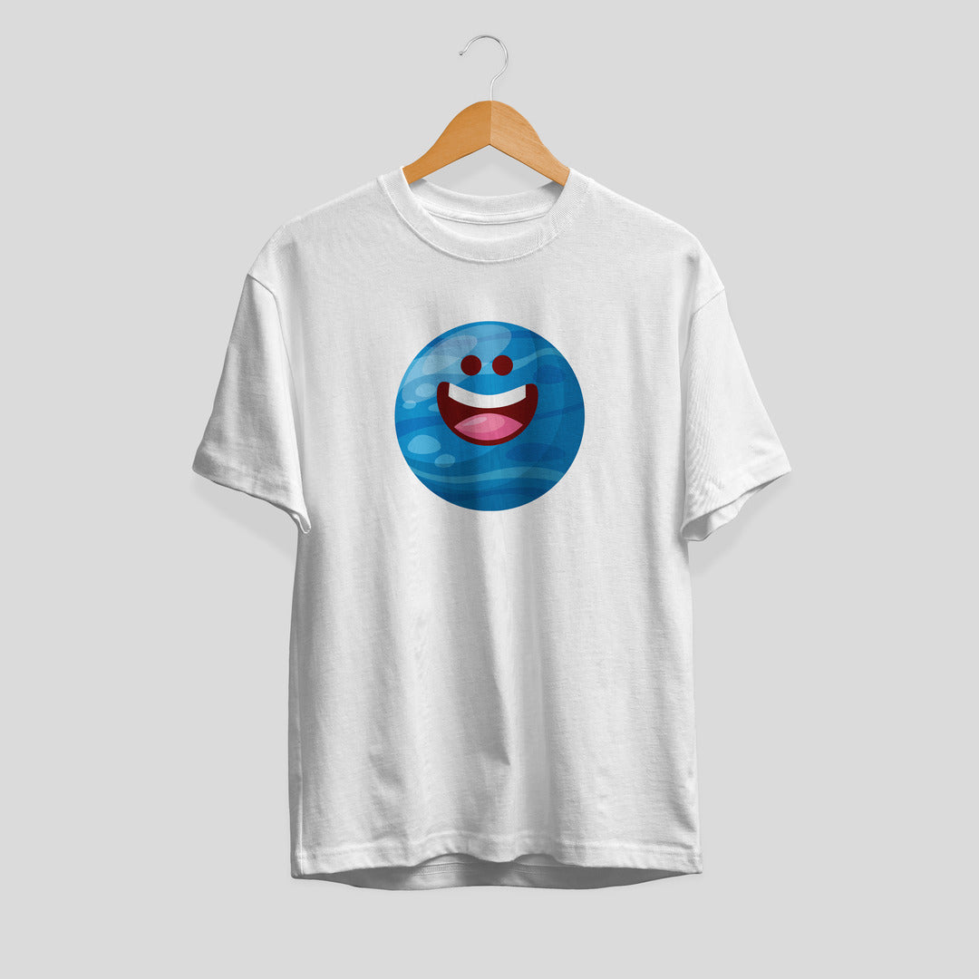 Neptune Cartoon Unisex Half-Sleeve T-Shirt — White
