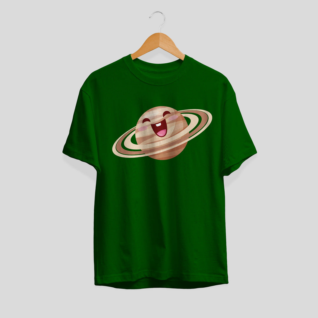 Saturn Cartoon Unisex Half-Sleeve T-Shirt — Green