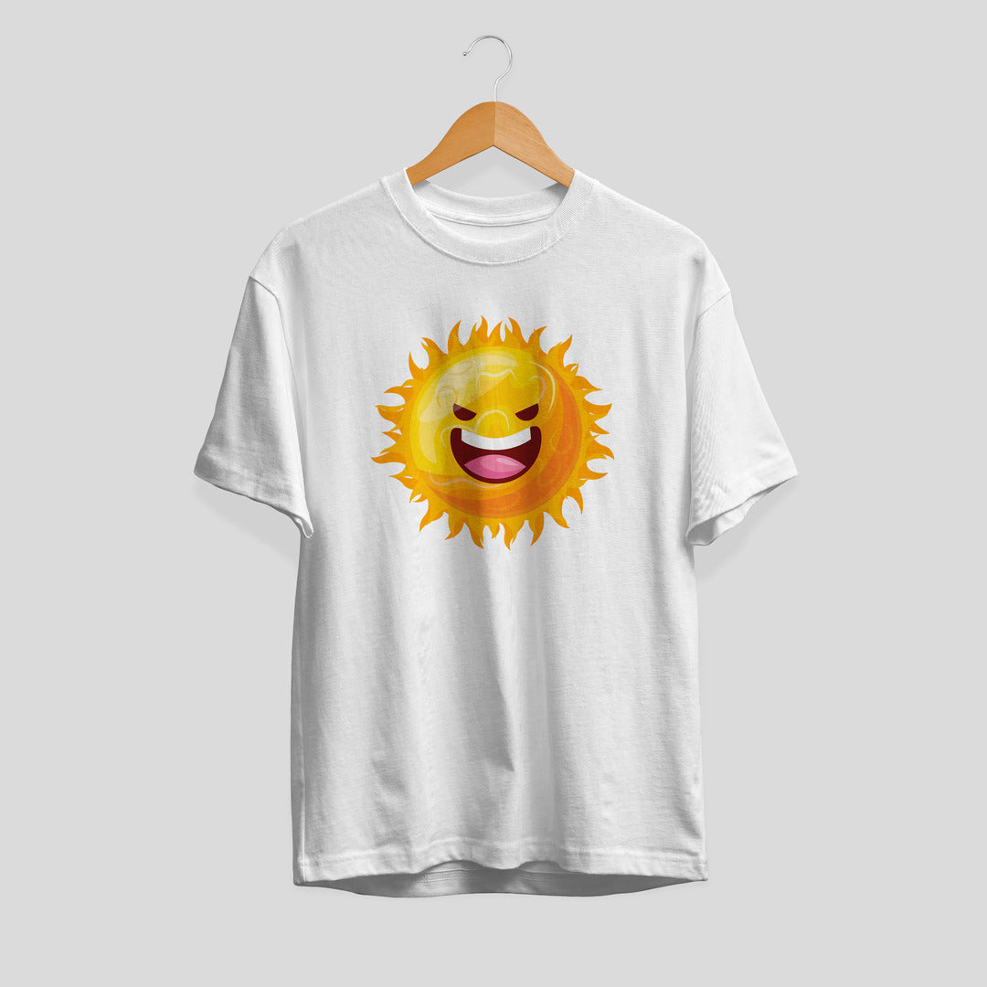 Sun Cartoon Unisex Half-Sleeve T-Shirt — White