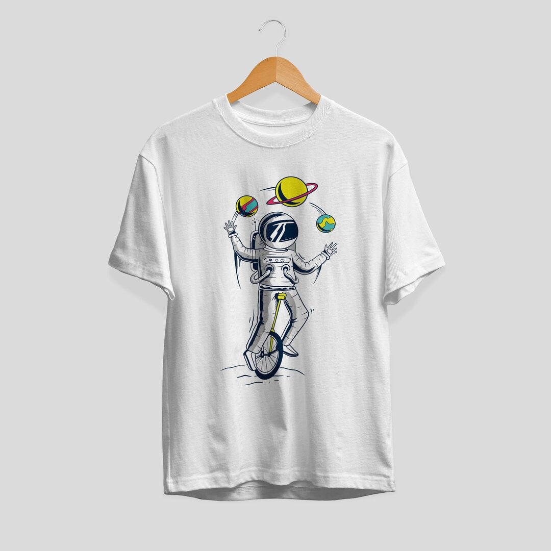 Astronaut Juggler Half Sleeve T-Shirt — White