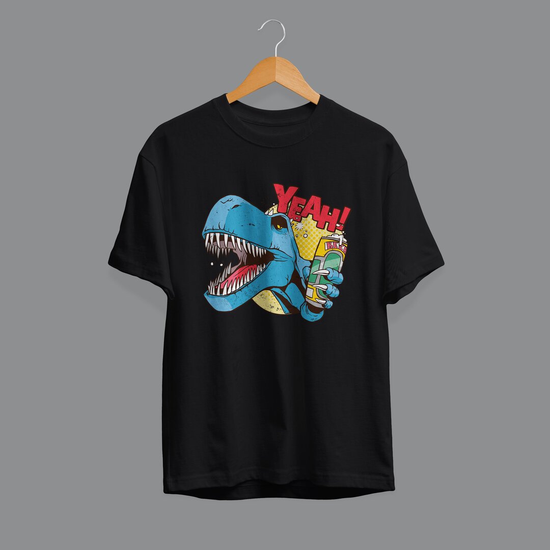 Drunk Dino Unisex Half Sleeve T-Shirt — Black