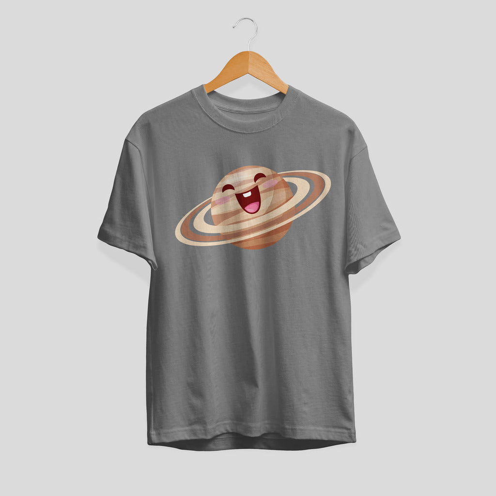 Saturn Cartoon Unisex Half-Sleeve T-Shirt — Grey