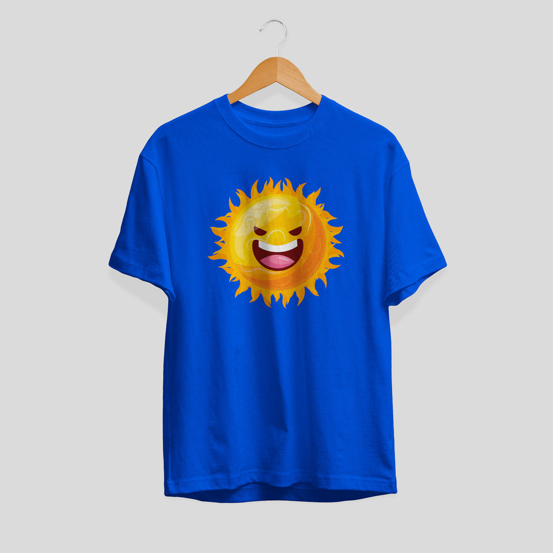 Sun Cartoon Unisex Half-Sleeve T-Shirt — Blue