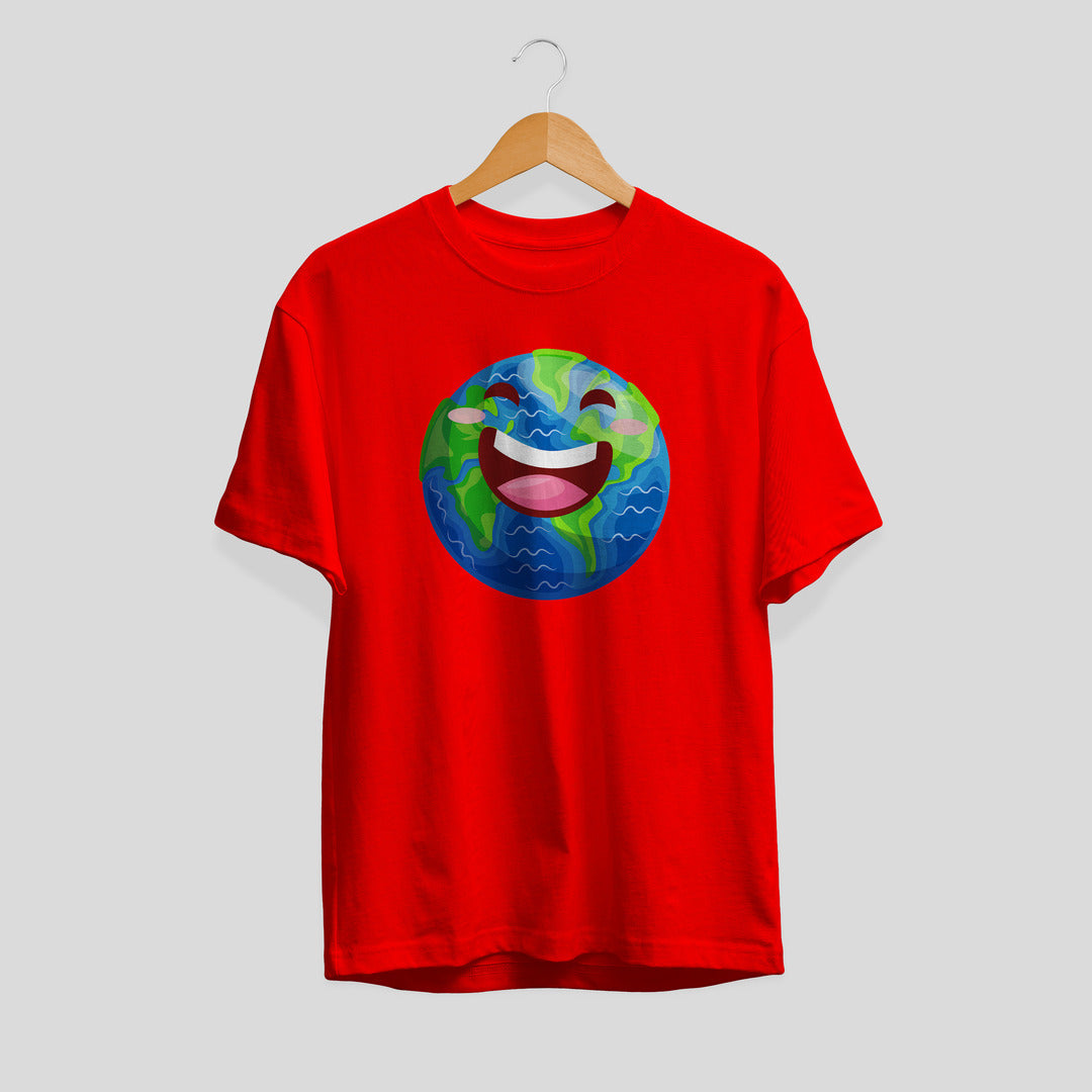 Earth Cartoon Unisex Half-Sleeve T-Shirt — Red