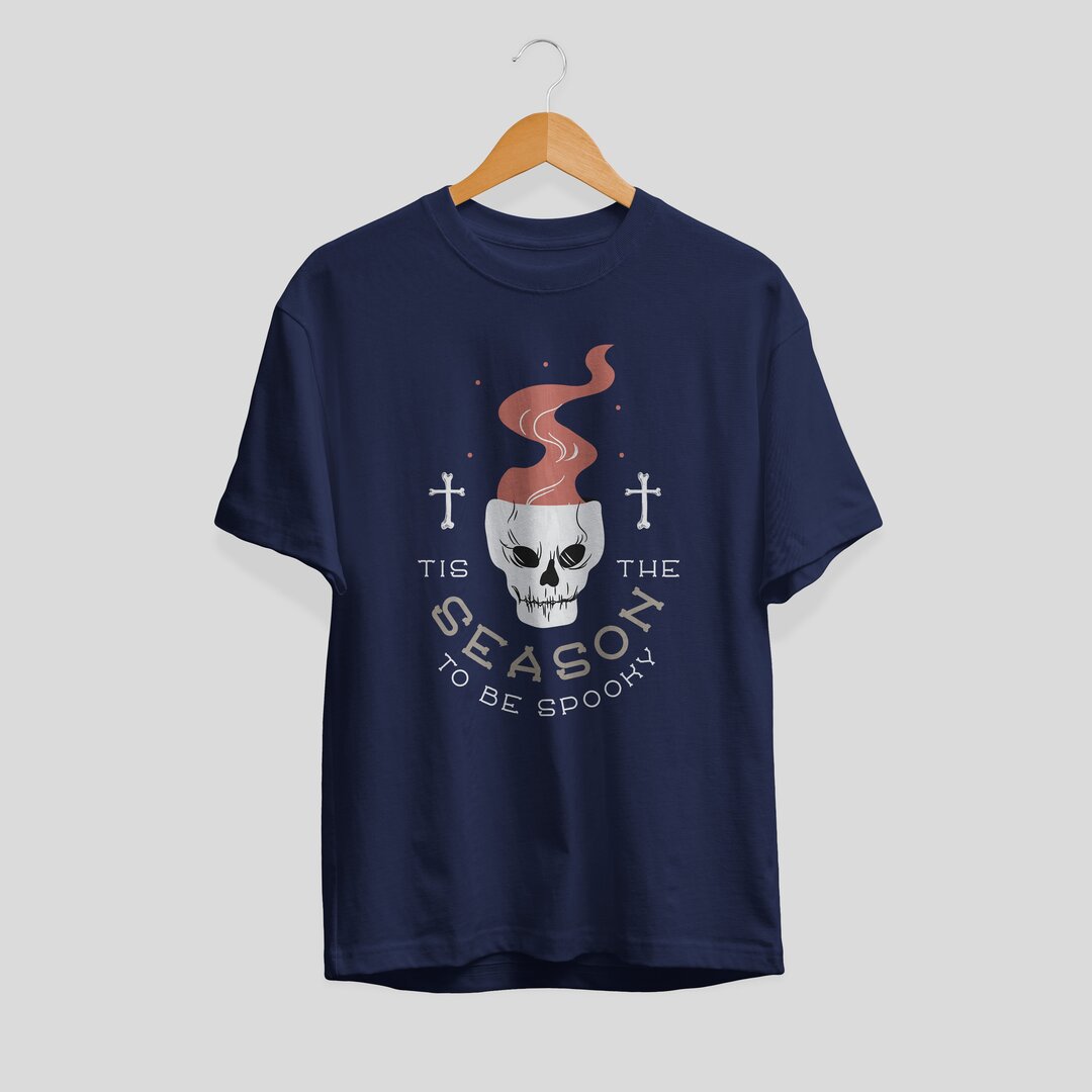 Halloween Skull Unisex Half Sleeve T-Shirt — Navy