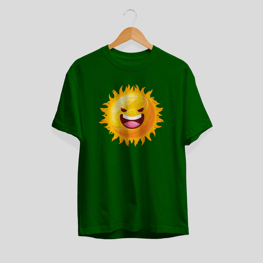 Sun Cartoon Unisex Half-Sleeve T-Shirt — Green