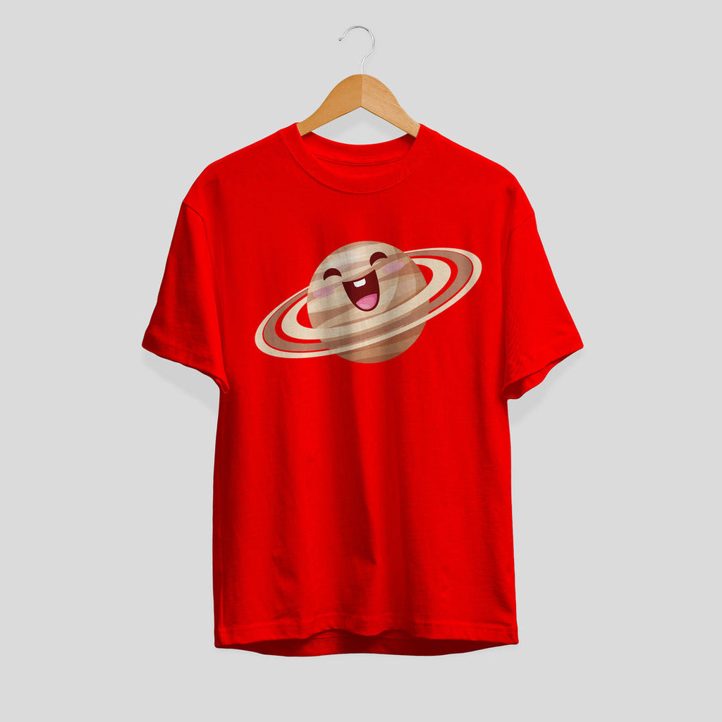 Saturn Cartoon Unisex Half-Sleeve T-Shirt — Red