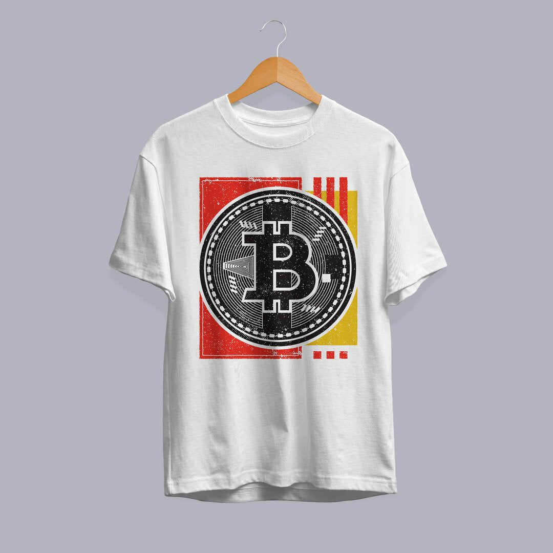 Bitcoin Abstract Half Sleeve T-Shirt — White