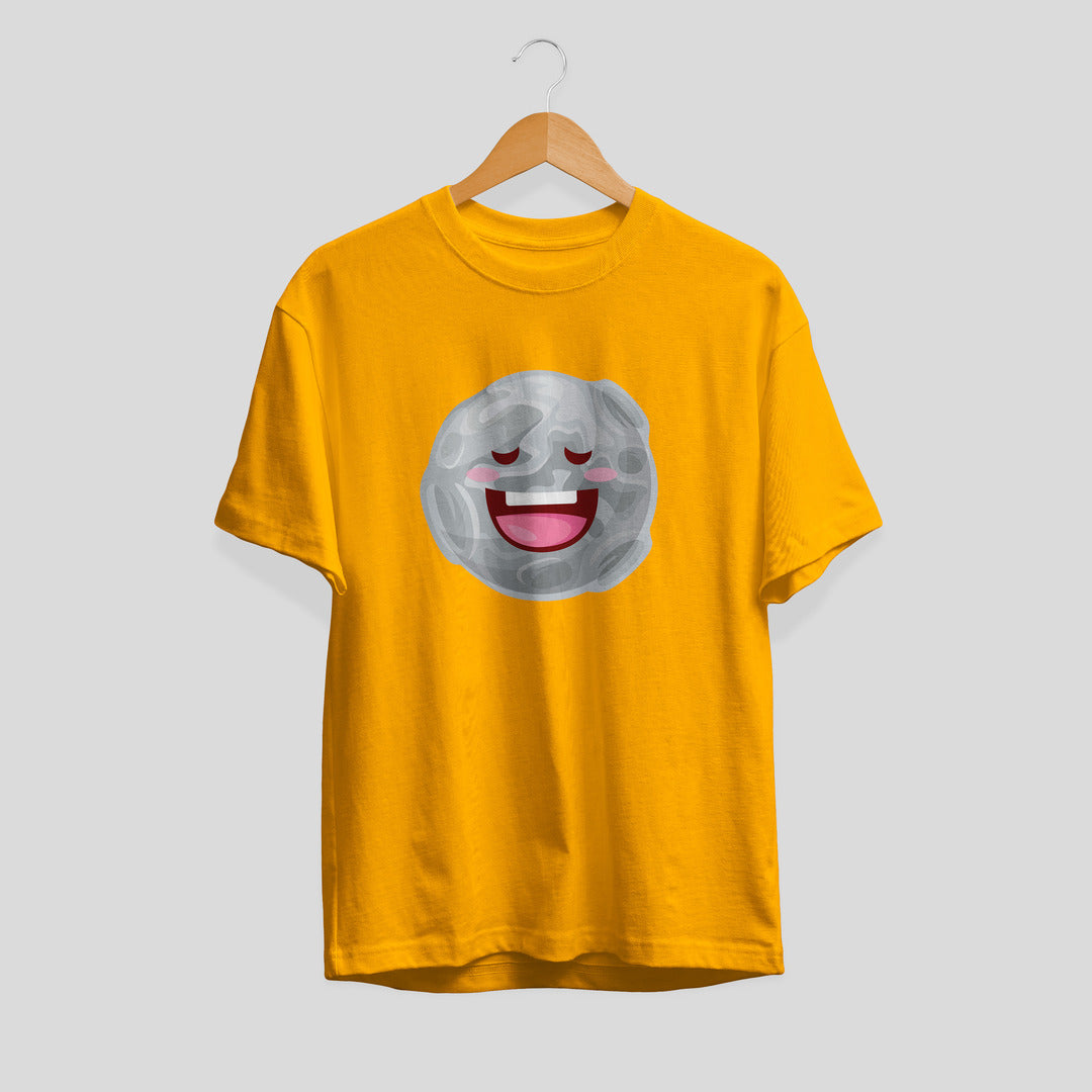 Moon Cartoon Unisex Half-Sleeve T-Shirt — Golden Yellow