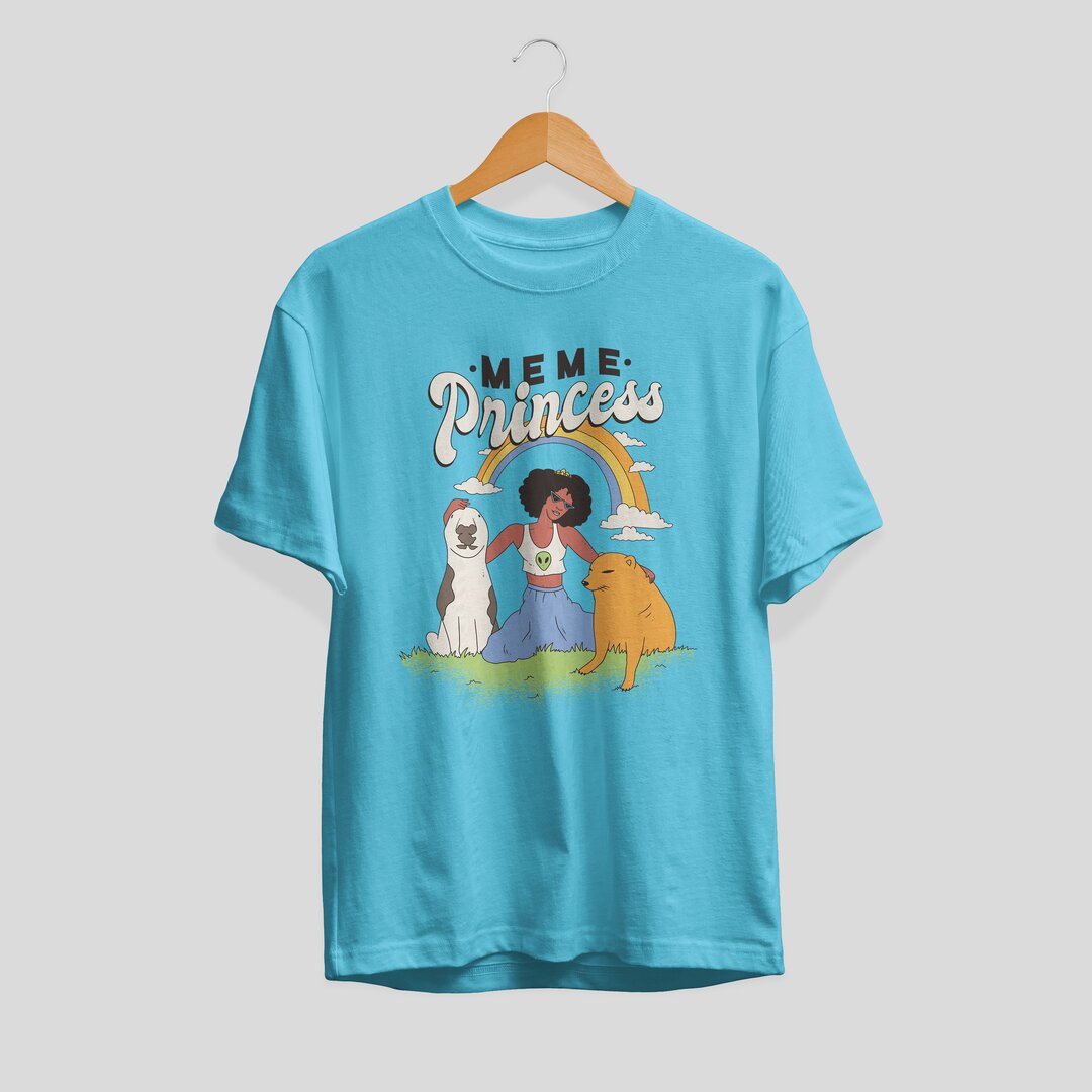 Meme Princess Half Sleeve T-Shirt — Skyblue