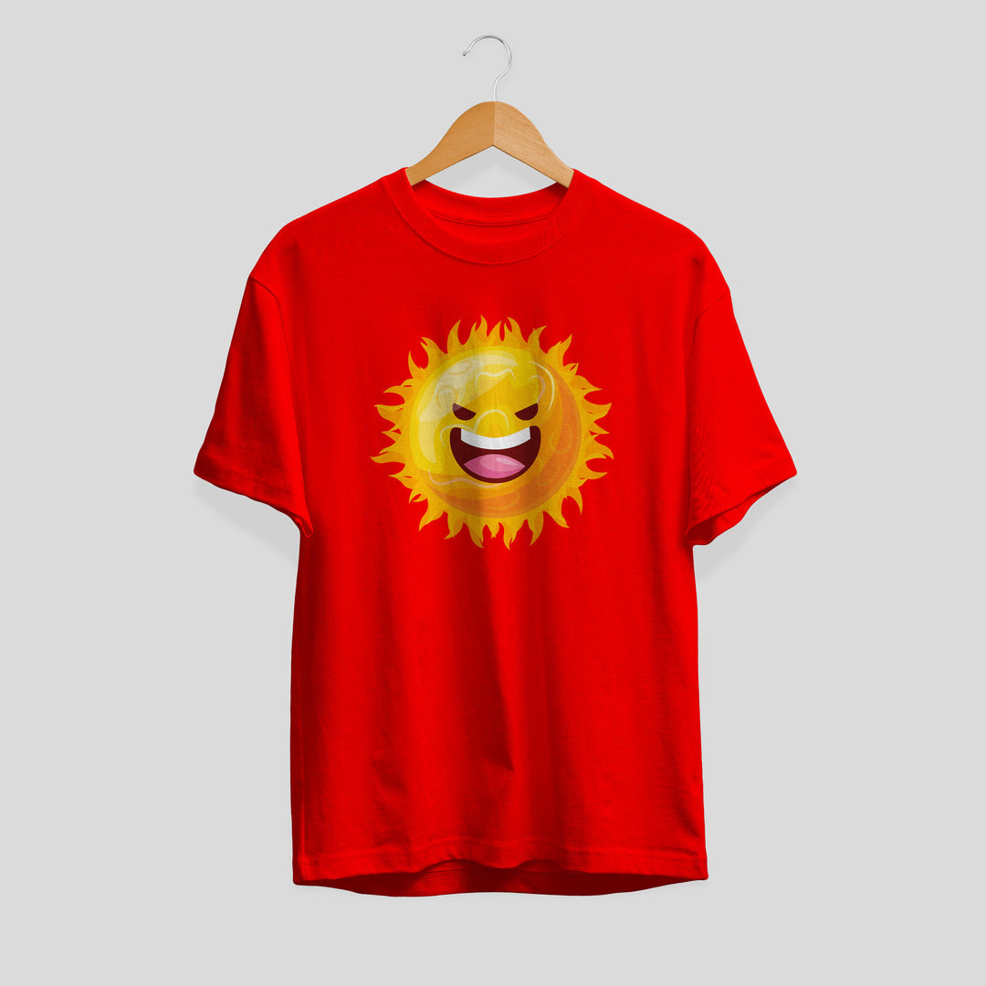 Sun Cartoon Unisex Half-Sleeve T-Shirt — Red