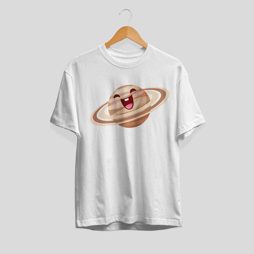 Saturn Cartoon Unisex Half-Sleeve T-Shirt — White