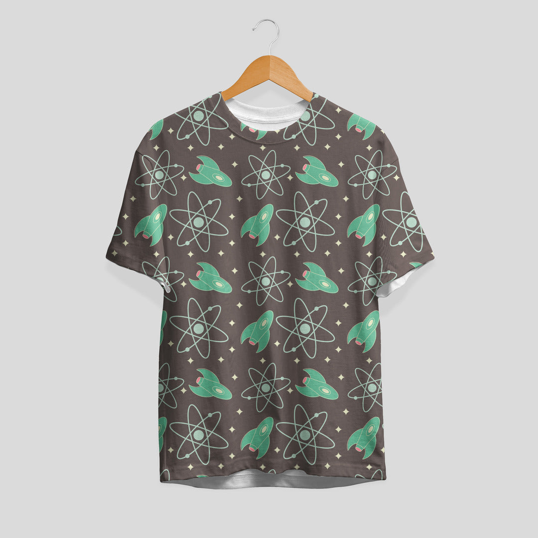 Atom, Rocket & Stars Pattern T-Shirt