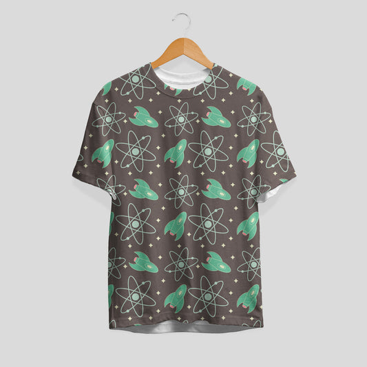 Atom, Rocket & Stars Pattern T-Shirt