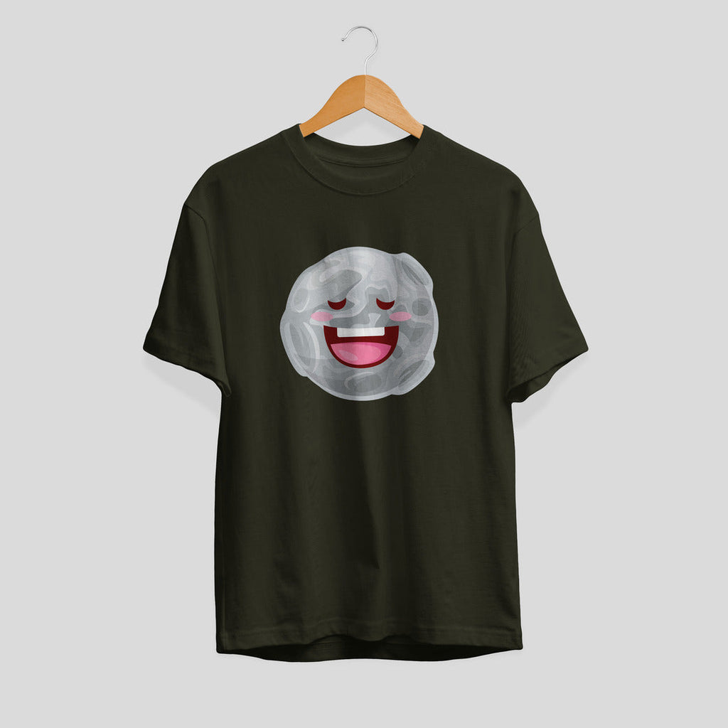Moon Cartoon Half-Sleeve T-Shirt — Olive