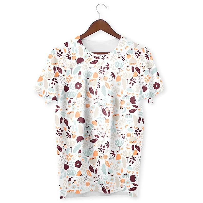 Winter Flowers Pattern T-Shirt #White