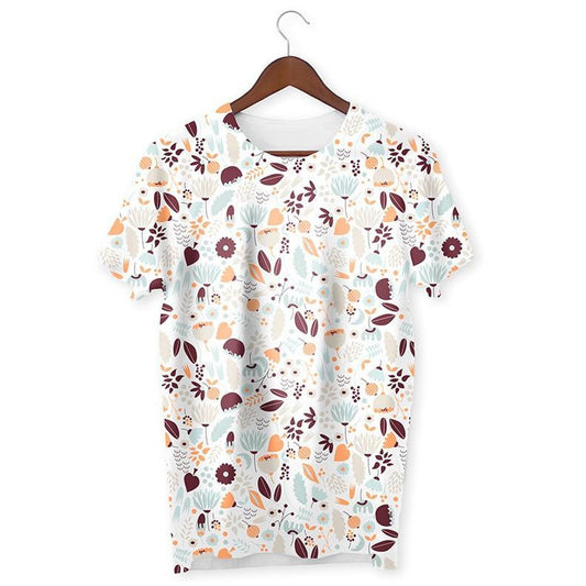 Winter Flowers Pattern T-Shirt #White