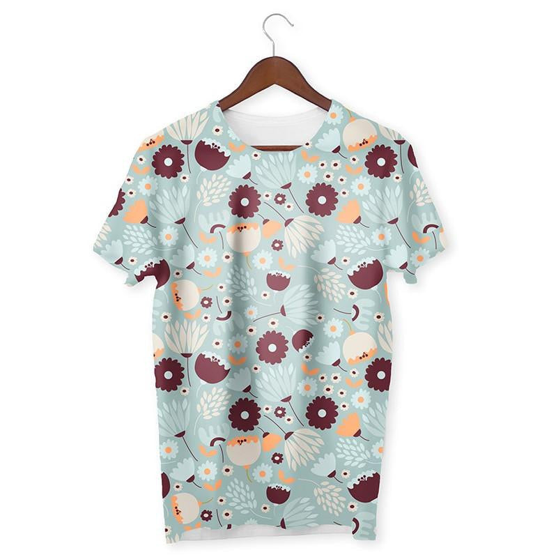 Winter Flowers Pattern T-Shirt #Brown