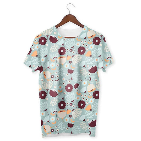 Winter Flowers Pattern T-Shirt #Brown