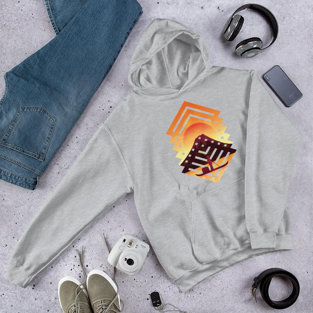 Geometric Sunset Unisex Hooded Sweatshirt — Grey