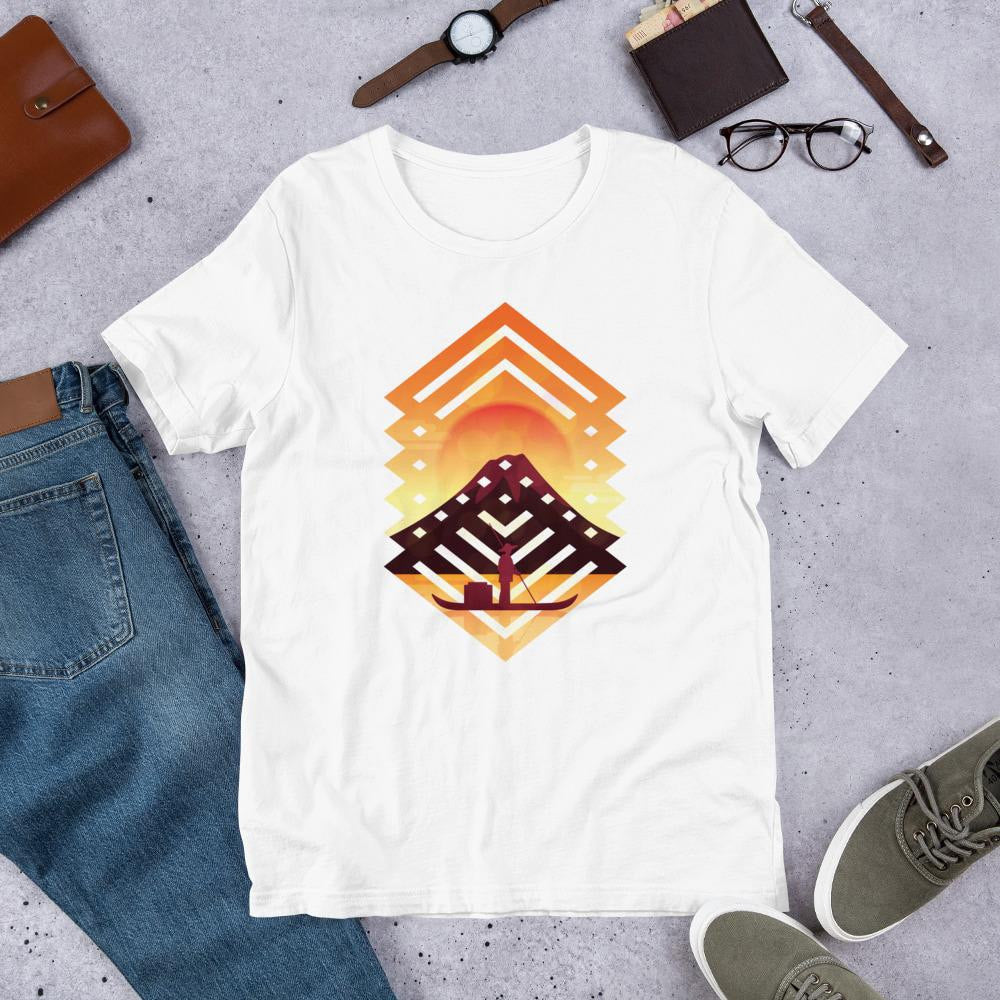 Geometric Sunset Half Sleeve T-Shirt — White