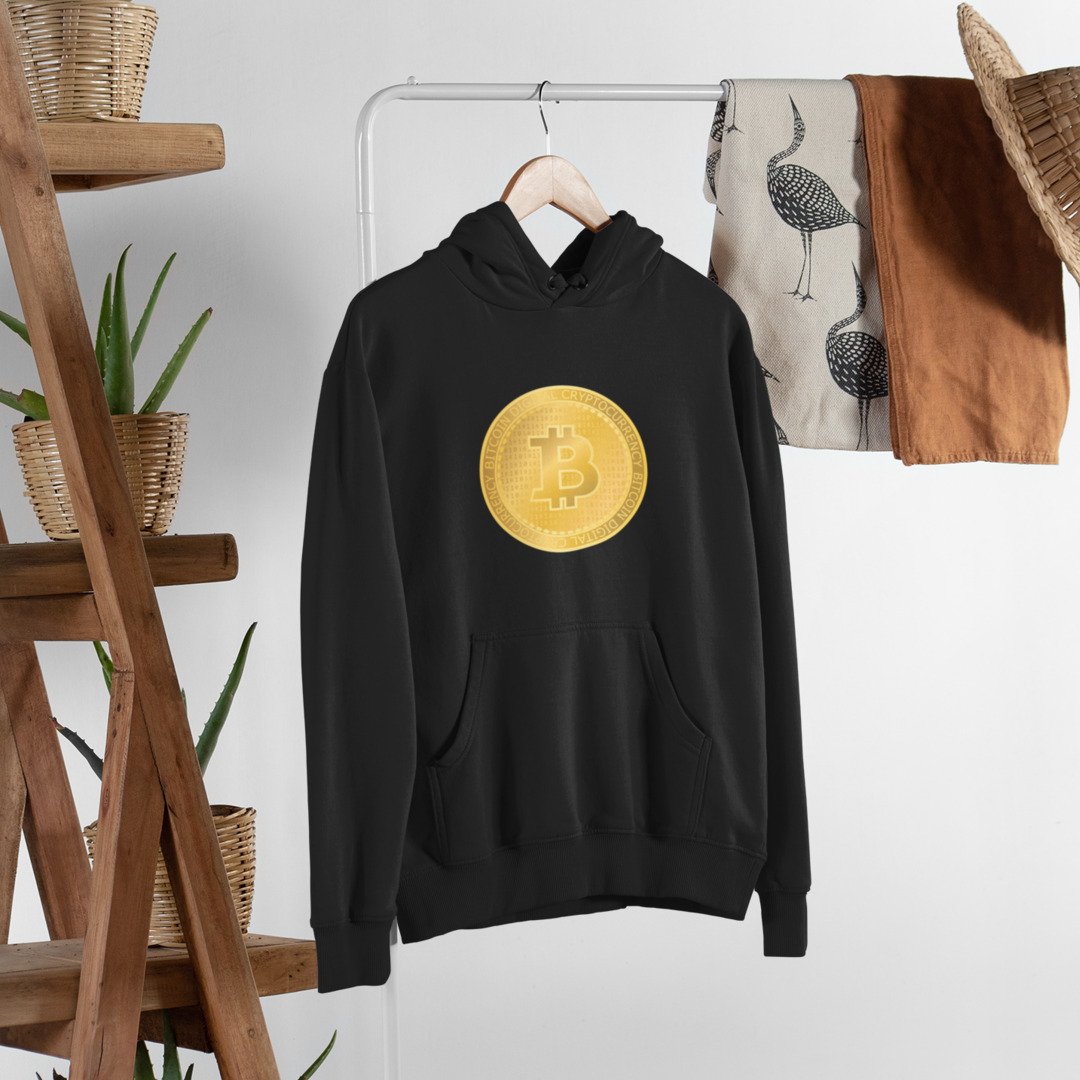 Golden Bitcoin Unisex Hooded Sweatshirt — Black