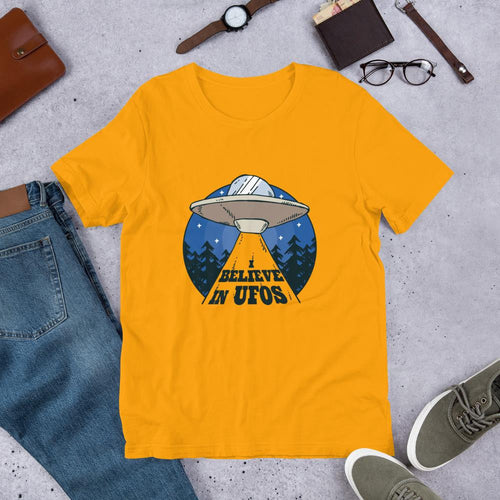 Alien Spaceship Half Sleeve T-Shirt — Gold