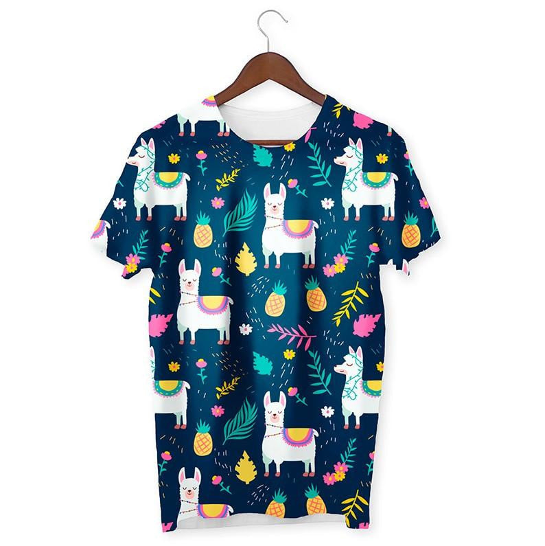 Happy Llama Pattern T-Shirt