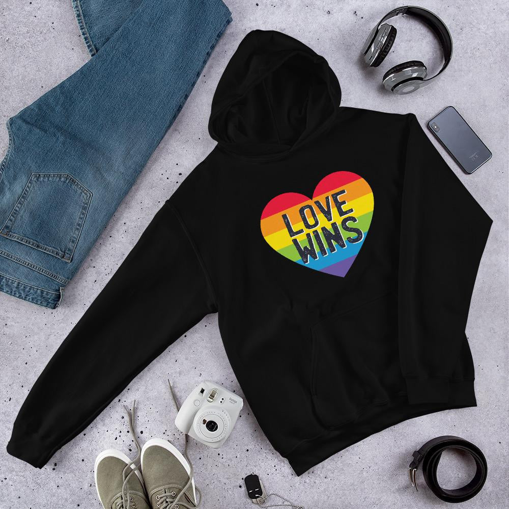Love Wins Unisex Hooded Sweatshirt — Black