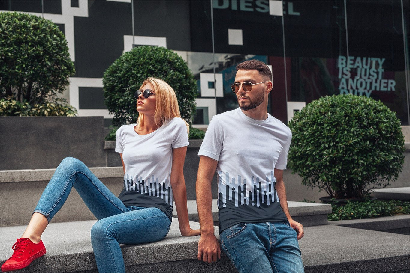 Melting Lines Unisex Half Sleeve T-Shirt #Dark-White