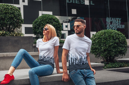 Melting Lines Unisex Half Sleeve T-Shirt #Dark-White