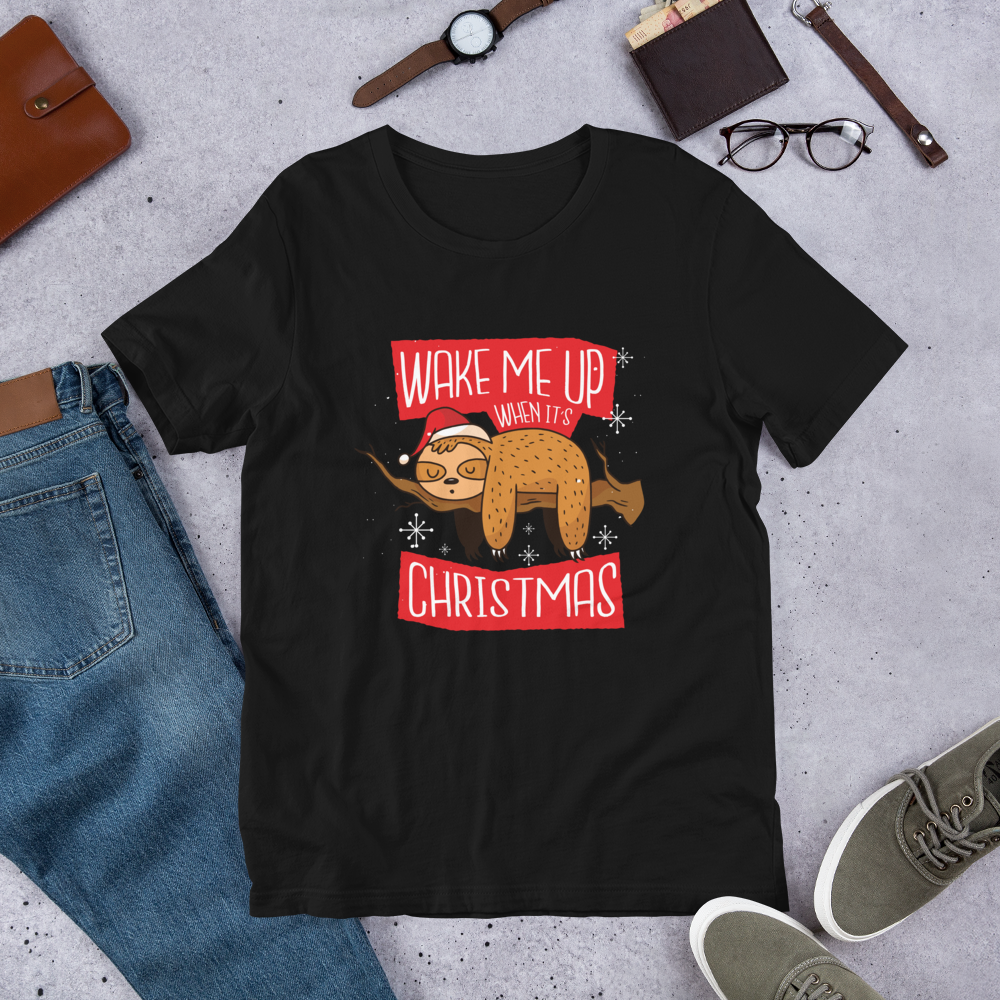 Wake Me Christmas Unisex Half-Sleeve T-Shirt — Black