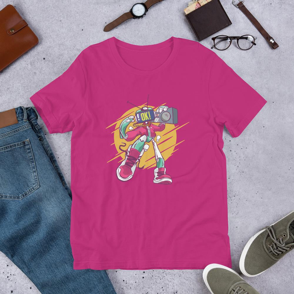 Robot Boombox Half Sleeve T-Shirt — Berry