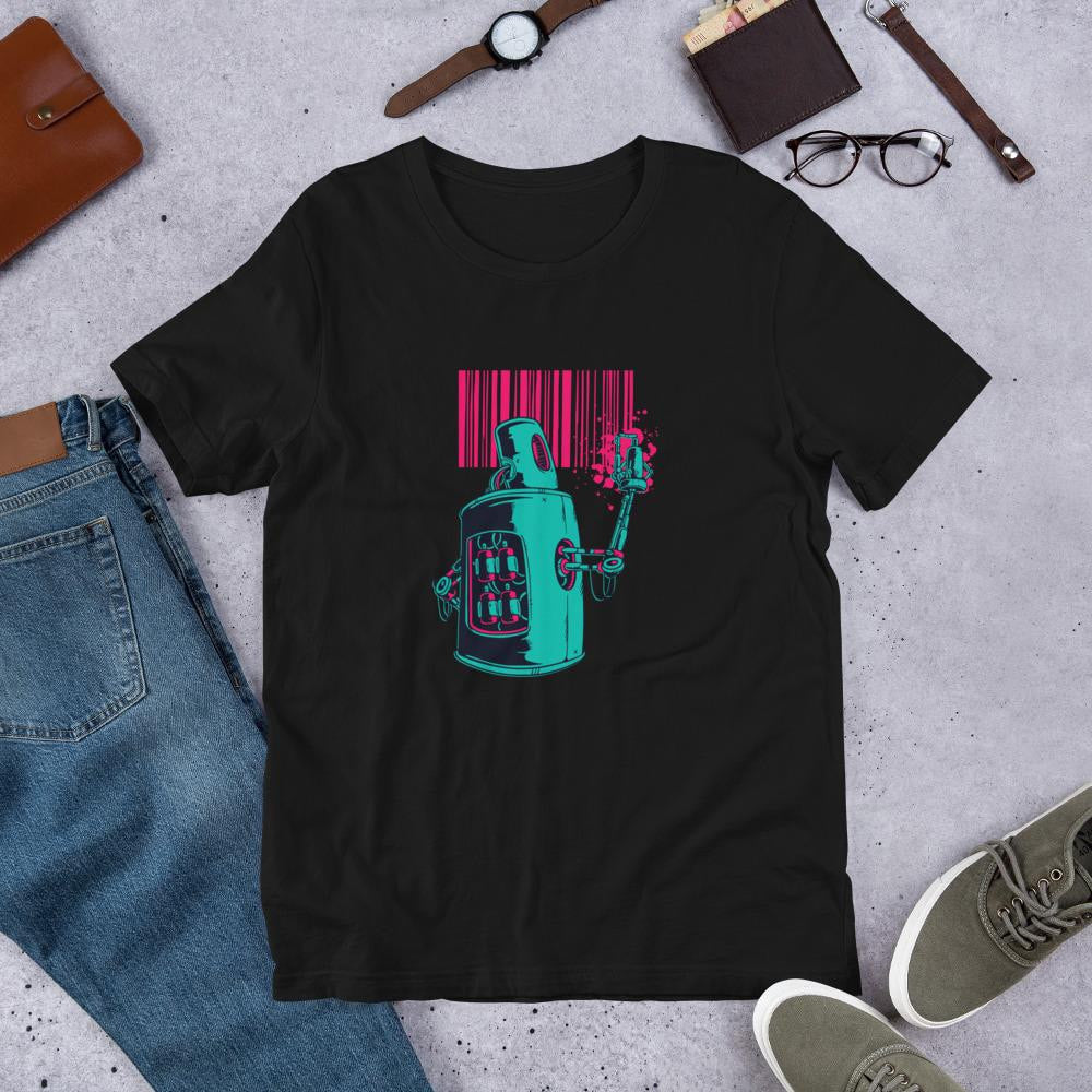 Robot Graffiti Half Sleeve T-Shirt — Black