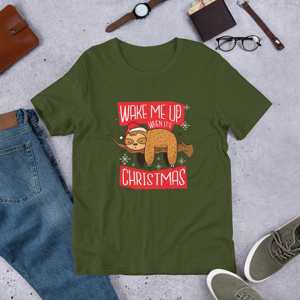 Wake Me Christmas Unisex Half-Sleeve T-Shirt — detail view 2