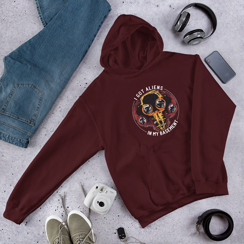 Aliens In Basement Unisex Hooded Sweatshirt — Maroon