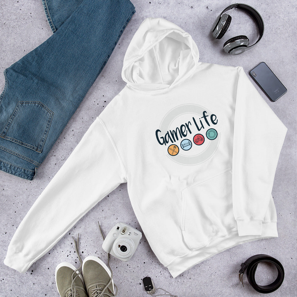 Gamer Life Unisex Hooded Sweatshirt — White