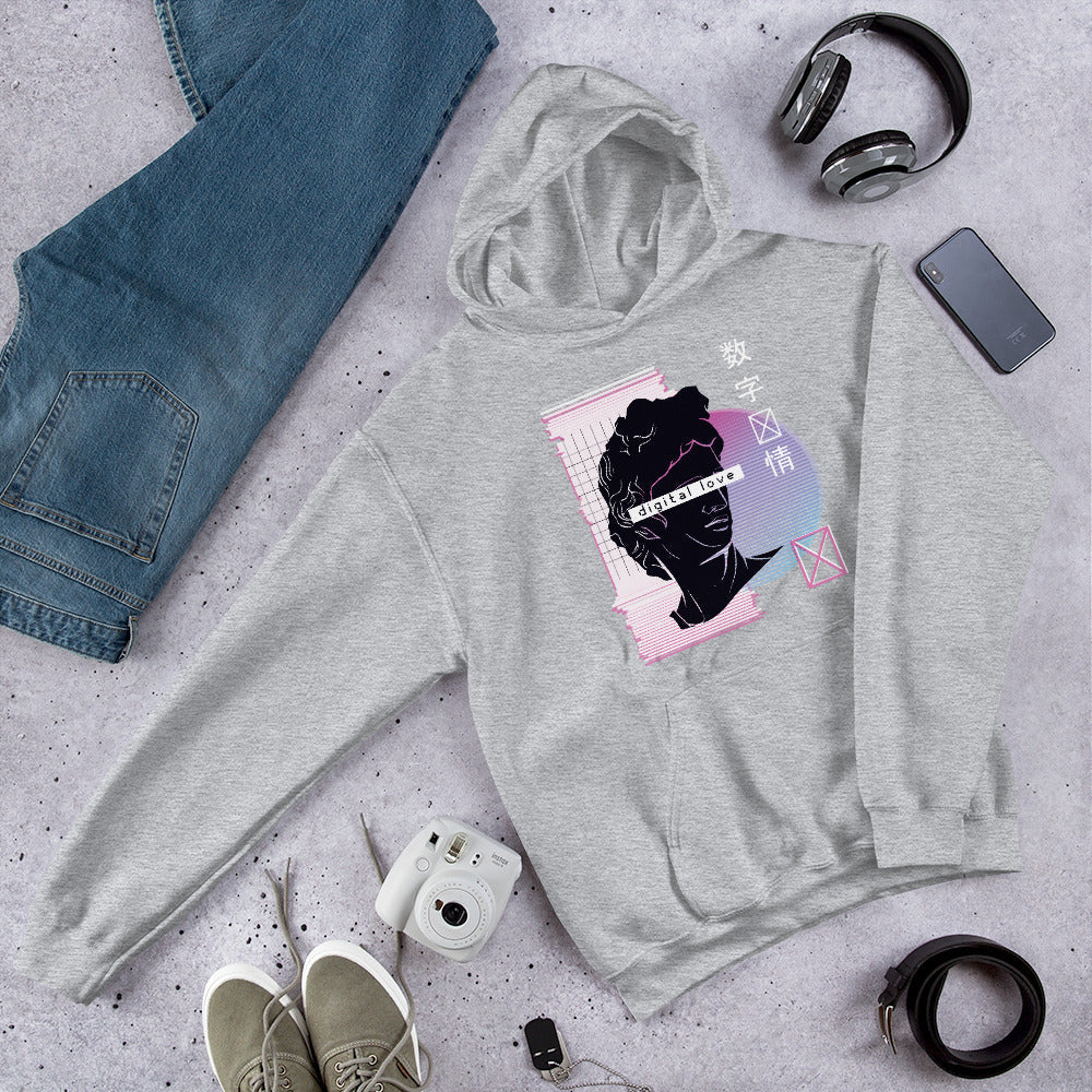 Vaporwave Digital Love Unisex Hooded Sweatshirt — Sport Grey