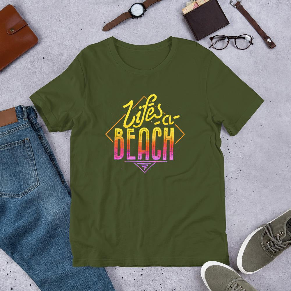 Life's A Beach Half Sleeve T-Shirt — Olive