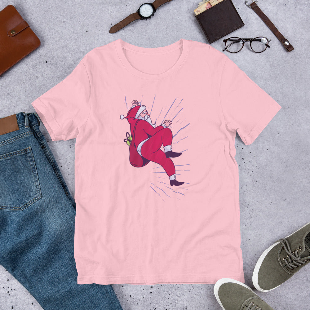 Santa Climbing Half-Sleeve T-Shirt — Pink