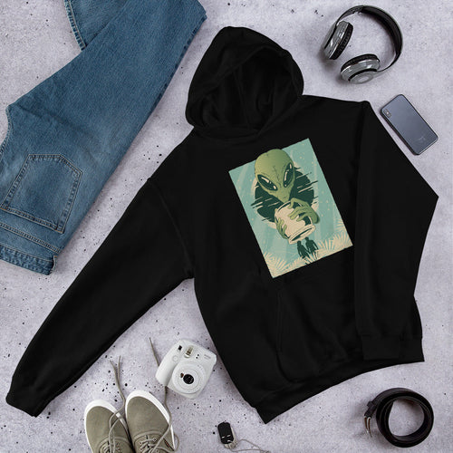 Alien Humans Abstract Unisex Hooded Sweatshirt — Black