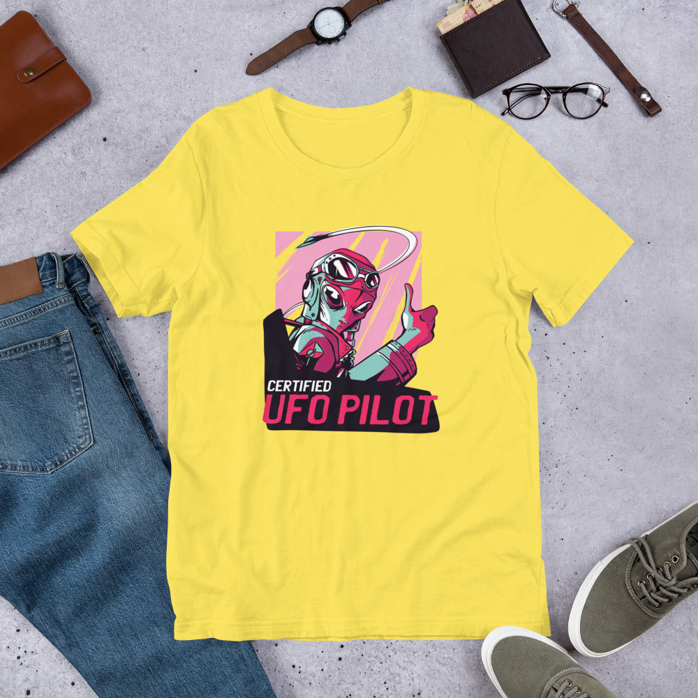 Certified UFO Pilot Unisex Half-Sleeve T-Shirt — Yellow