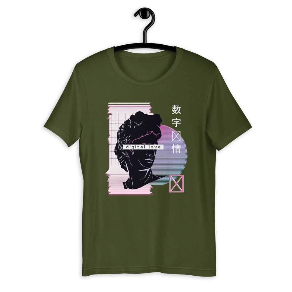 Vaporwave Digital Love Half-Sleeve Unisex T-Shirt — Olive