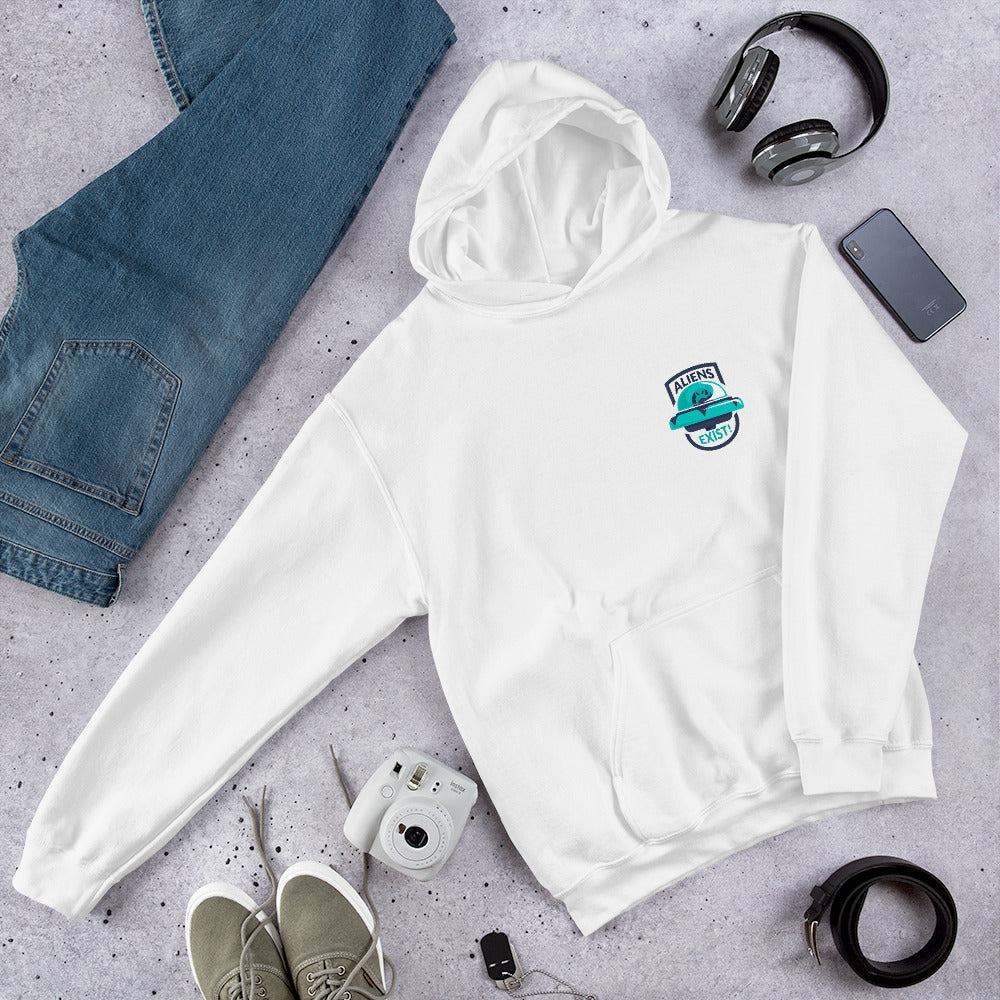 Alien Exist Unisex Hooded Sweatshirt — White
