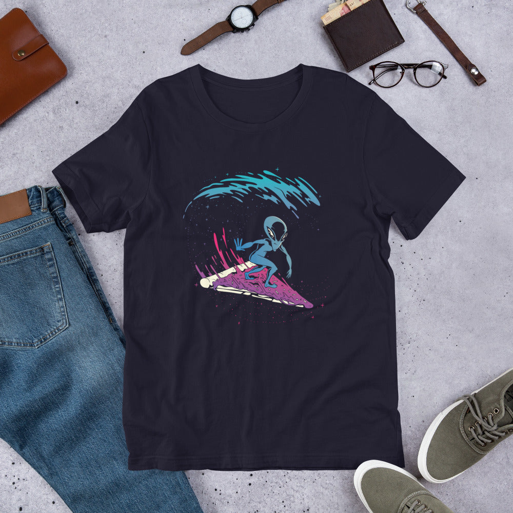 Alien Pizza Surfing Unisex Half-Sleeve T-Shirt — Navy