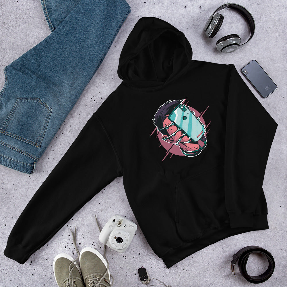 Face Hugger Phone Unisex Hooded Sweatshirt — Black