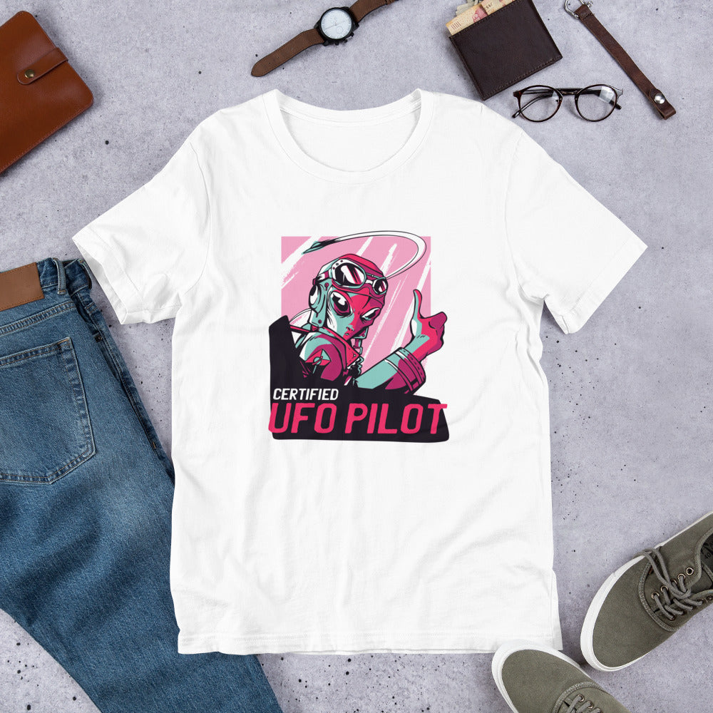 Certified UFO Pilot Half-Sleeve T-Shirt — White
